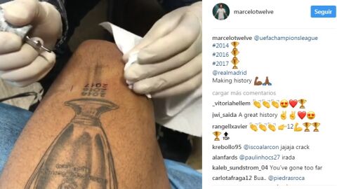 Marcelo ampl&iacute;a su tatuaje con una nueva Champions