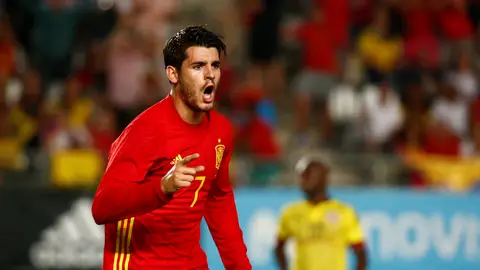 Álvaro Morata celebra un gol con la selección española Álvaro Morata celebra un gol con la selección española