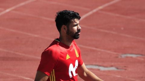 Diego Costa, en un entrenamiento de la selecci&oacute;n espa&ntilde;ola