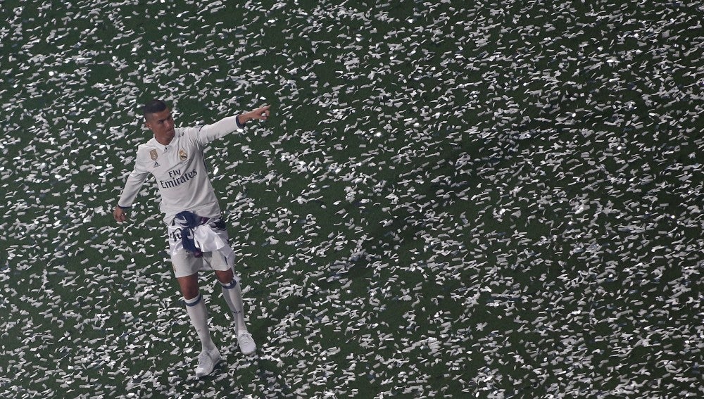 Cristiano Ronaldo, en la fiesta de la Duodécima en el Santiago Bernabéu