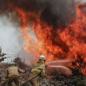 Los bomberos intentan apagar las llamas del incendio de Portugal