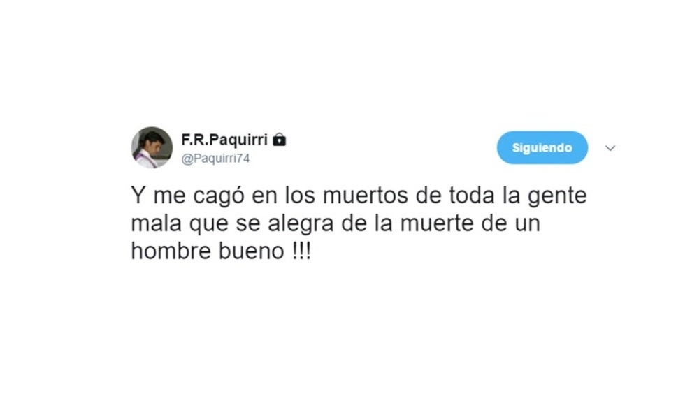 Tuit de Francisco Rivera en defensa de Fandiño