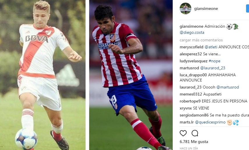 Nuevo guiño de los Simeone a Diego Costa Nuevo guiño de los Simeone a Diego Costa