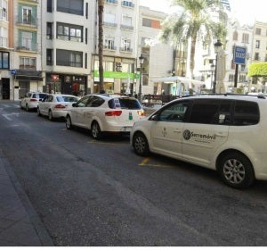 Taxis en una parada de Elche. Taxis en una parada de Elche.