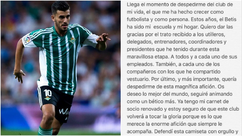 El emotivo mensaje de despedida de Dani Ceballos para la afición del Betis: "Os deseo lo mejor del mundo" El emotivo mensaje de despedida de Dani Ceballos para la afición del Betis: "Os deseo lo mejor del mundo"