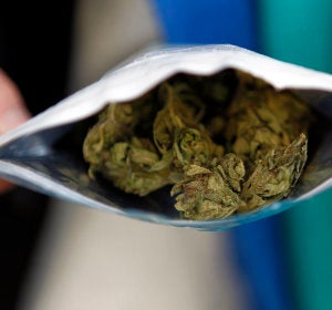 Imagen de archivo de una bolsita de cinco gramos de cannabis Imagen de archivo de una bolsita de cinco gramos de cannabis