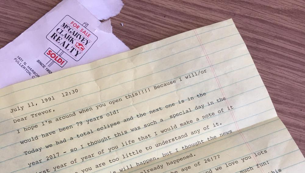 Carta que la abuela de Trevor le dejó escrita hace 26 años