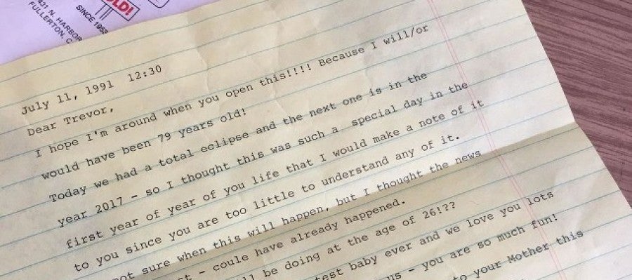 Una imagen de la carta de Betty a Trevor Una imagen de la carta de Betty a Trevor