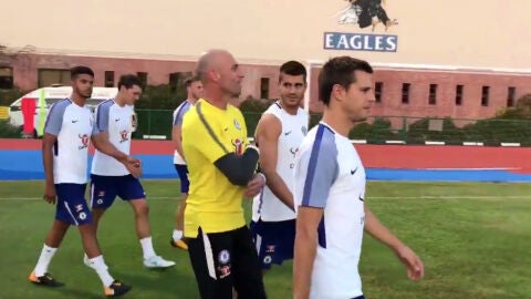 &Aacute;lvaro Morata, con Willy Caballero y Azpilicueta