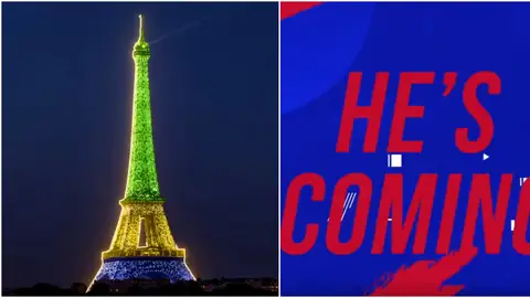 La Torre Eiffel, teñida con los colores de Brasil La Torre Eiffel, teñida con los colores de Brasil