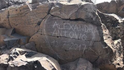 Graban un coraz&oacute;n con nombres en un yacimiento prehisp&aacute;nico de Gran Canaria