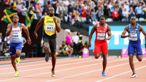 Usain Bolt y Christian Coleman en la semifinal de los 100m lisos