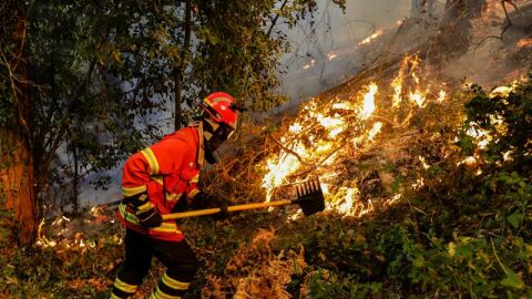 Bombero portugu&eacute;s en las labores de extinci&oacute;n