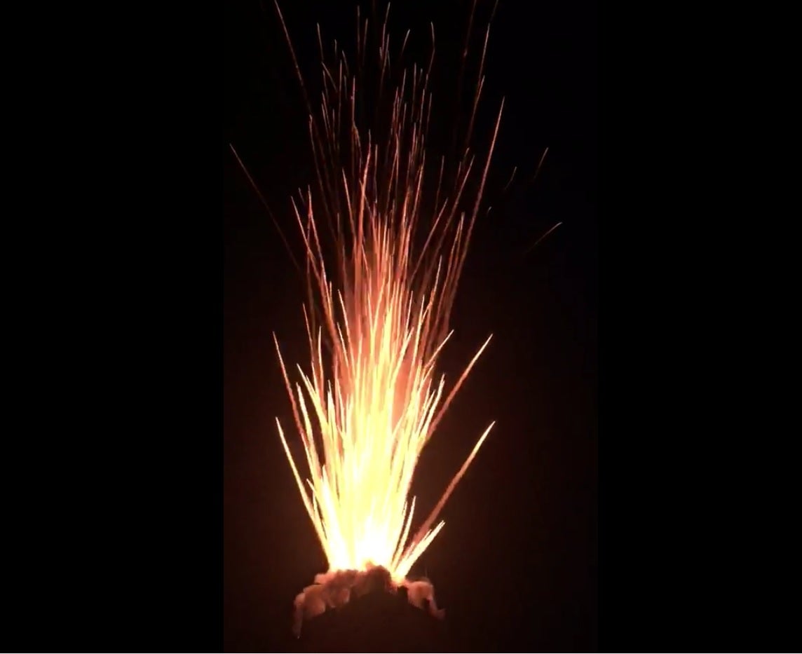 Palmera de la Virgen con la que se cierra la Nit de l'Albà de Elche vista desde las inmediaciones de la Basílica de Santa María Palmera de la Virgen con la que se cierra la Nit de l'Albà de Elche vista desde las inmediaciones de la Basílica de Santa María