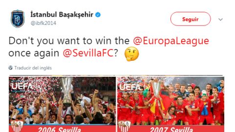 El tuit del Basaksehir mencionando al Sevilla