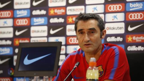 Ernesto Valverde, durante la rueda de prensa