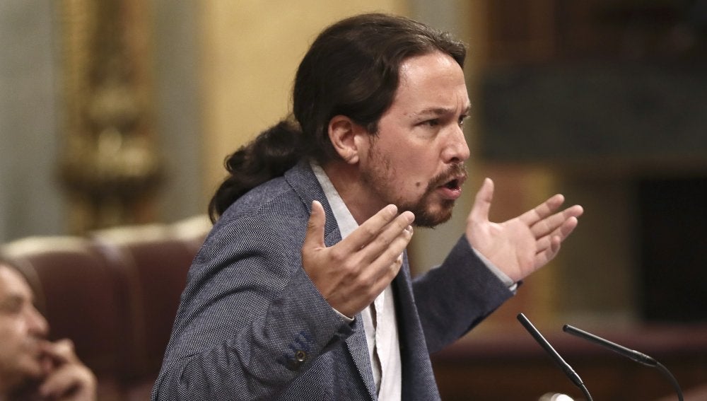 El líder de Podemos, Pablo Iglesias, durante sus apelaciones