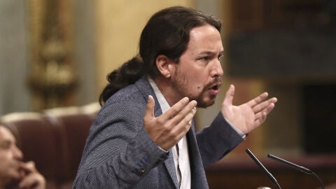 El l&iacute;der de Podemos, Pablo Iglesias, durante sus apelaciones