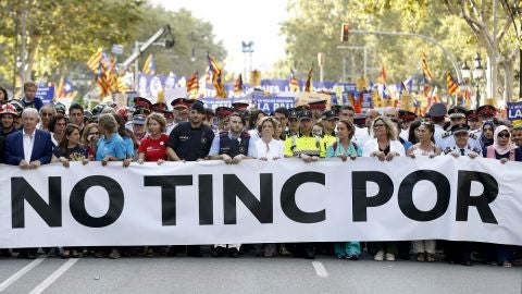 Cabecera de la manifestaci&oacute;n contra el terrorismo celebrada el pasado 26 de agosto en Barcelona bajo el lema "No tinc por"