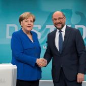 Schulz y Merkel, antes del cara a cara (Archivo)