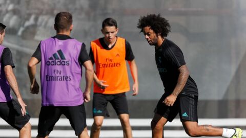 Marcelo, en un entrenamiento del Real Madrid