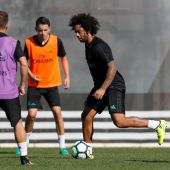 Marcelo, en un entrenamiento del Real Madrid