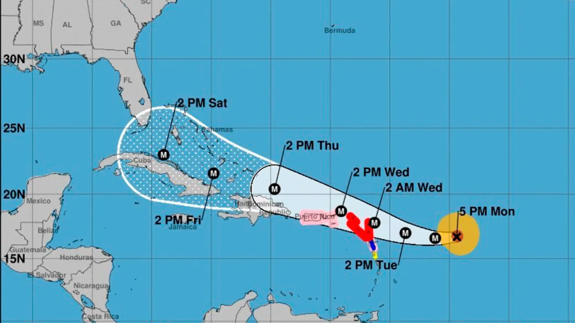 Pronóstico de 5 días sobre el posible desarrollo y trayectoria del huracán Irma