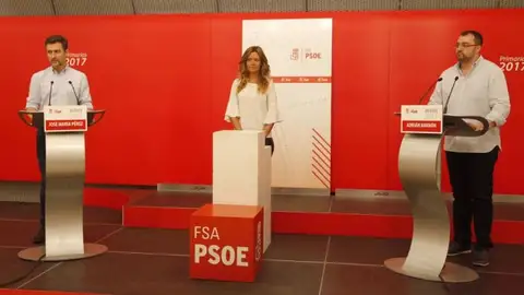 José María Pérez, Lucía Fraga y Adrián Barbón Debate de los candidatos a la secretaría general de la FSA-PSOE