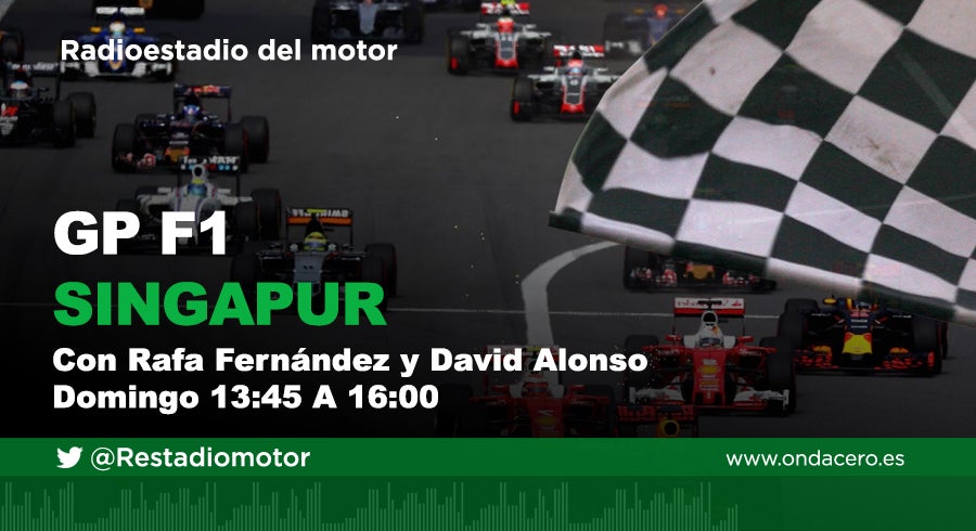Escucha en directo el Gran Premio de Singapur de Fórmula 1 a través de la Onda Media (954 am), ondacero.es y la APP de Onda Cero Escucha en directo el Gran Premio de Singapur de Fórmula 1 a través de la Onda Media (954 am), ondacero.es y la APP de Onda Cero