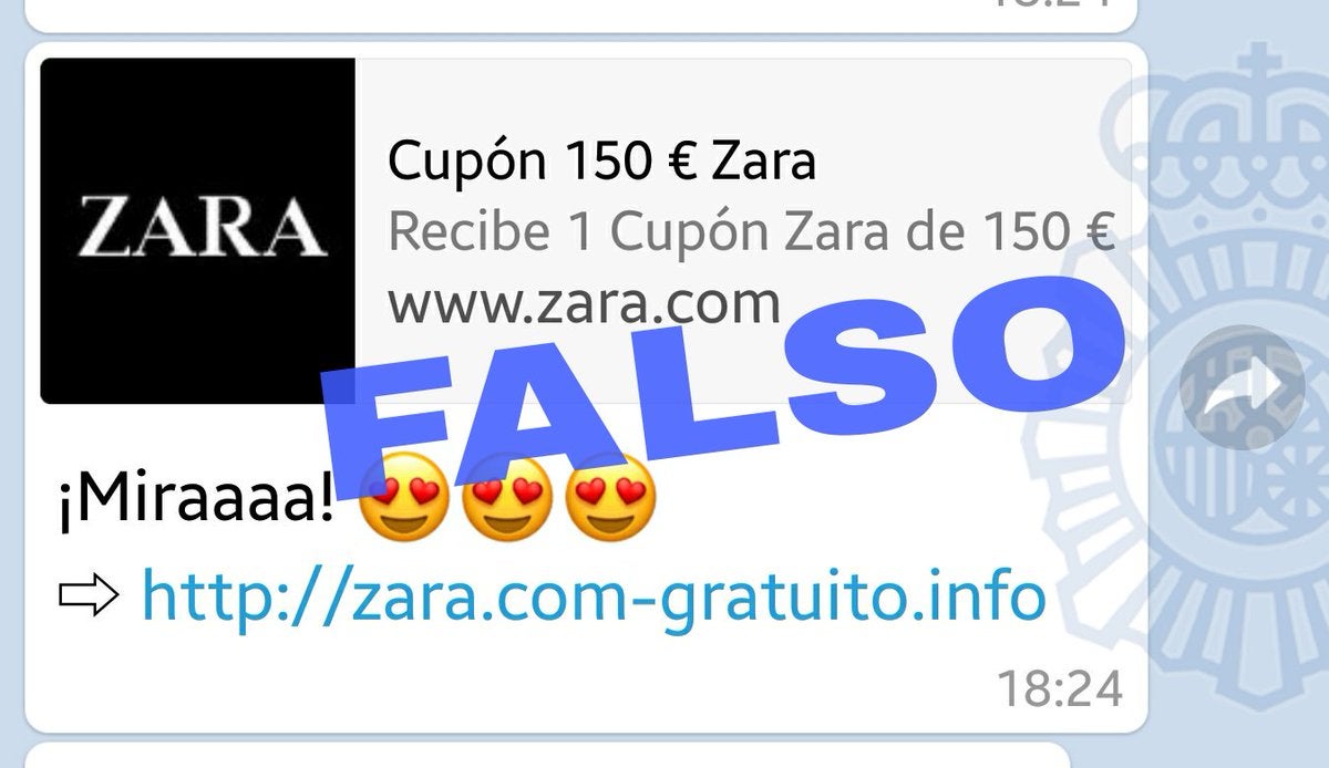 La Policía alerta de un nuevo timo por Whatsapp sobre Zara: "#NoPiques" La Policía alerta de un nuevo timo por Whatsapp sobre Zara: "#NoPiques"