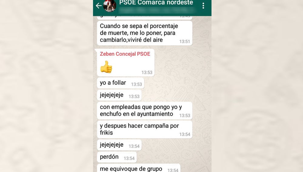 El PSOE de La Laguna estudia expedientar a un concejal que escribió mensajes machistas en un grupo de Whatsapp El PSOE de La Laguna estudia expedientar a un concejal que escribió mensajes machistas en un grupo de Whatsapp