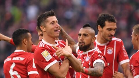 Lewandowski celebra uno de sus goles con el Bayern de M&uacute;nich