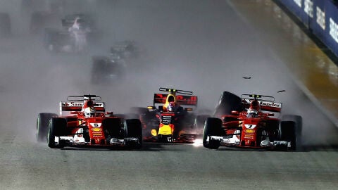 Accidente entre Raikkonen, Vettel y Verstappen