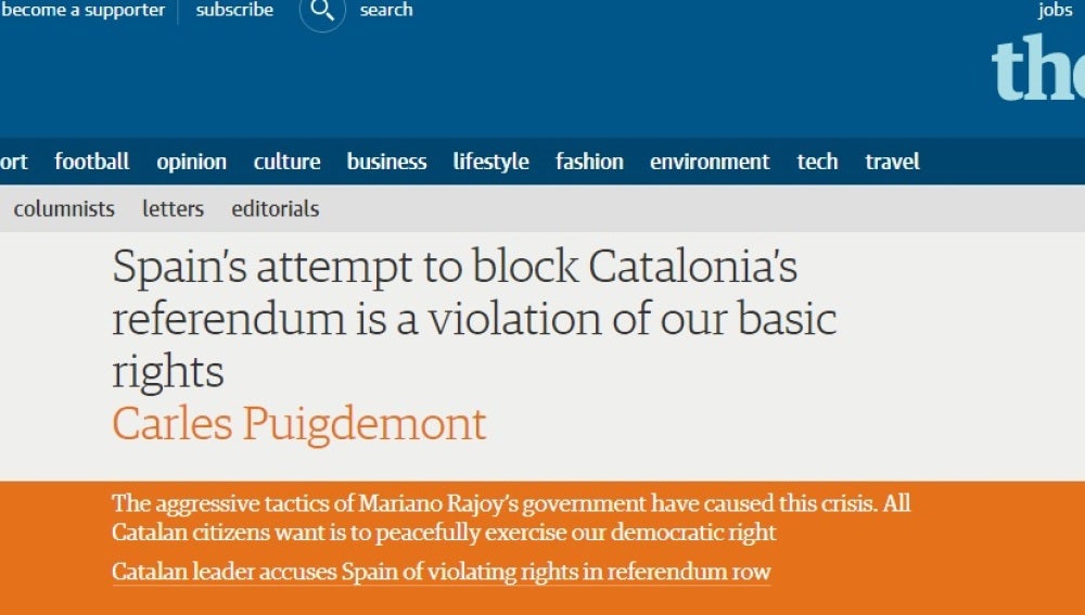 Artículo de Puigdemont en 'The Guardian'
