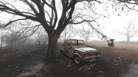 Un coche calcinado por el incendio