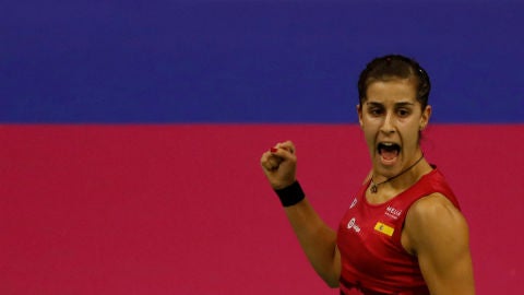Carolina Mar&iacute;n celebra un triunfo