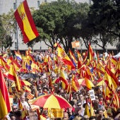 Manifestación con banderas de España