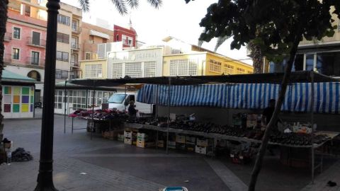 Puestos del mercadillo de la Plaza de las Flores, junto al Mercado Central de Elche, 