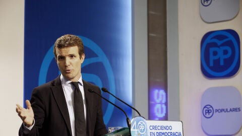 Pablo Casado, durante una comparecencia
