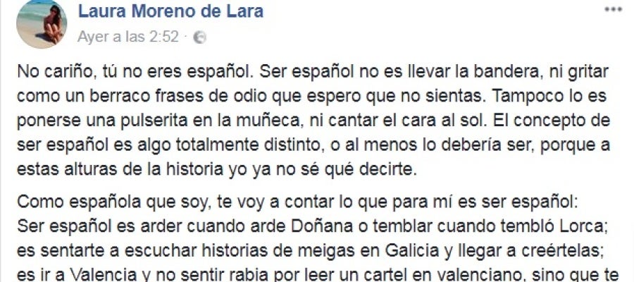 Carta viral 'No cariño, tú no eres español' que se ha viralizado en Facebook Carta viral 'No cariño, tú no eres español' que se ha viralizado en Facebook