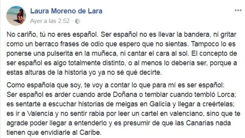 Carta viral 'No cari&ntilde;o, t&uacute; no eres espa&ntilde;ol' que se ha viralizado en Facebook