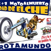 Cartel anunciador del Motoalmuerzo organizado por Trotamundos y patrocinado por Neumáticos Soledad.