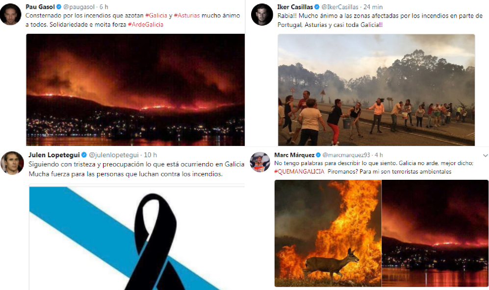 El mundo del deporte se solidariza con los afectados por los incendios de Galicia y Asturias El mundo del deporte se solidariza con los afectados por los incendios de Galicia y Asturias