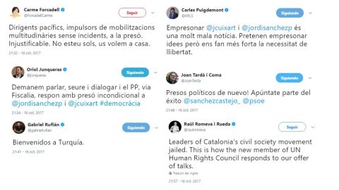 Primeras reacciones al encarcelamiento de los l&iacute;deres de ANC y &Oacute;mnium