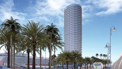 Infograf&iacute;a de la torre proyectada en el Puerto de M&aacute;laga