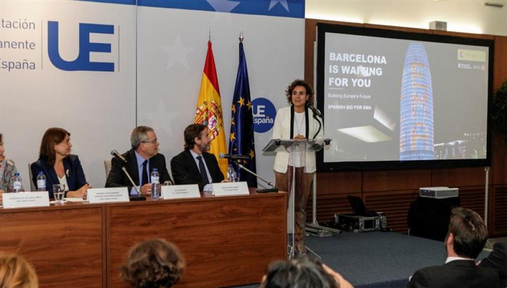 Dolors Montserrat, en la presentación de la candidatura de Barcelona para albergar la sede de la EMA
