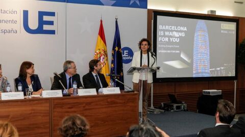 Dolors Montserrat, en la presentaci&oacute;n de la candidatura de Barcelona para albergar la sede de la EMA