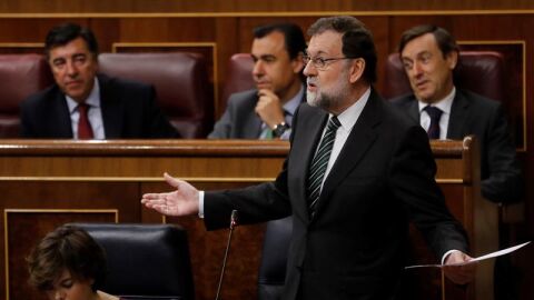 El presidente del Gobierno, Mariano Rajoy, durante la sesi&oacute;n de control al Gobierno en el Congreso
