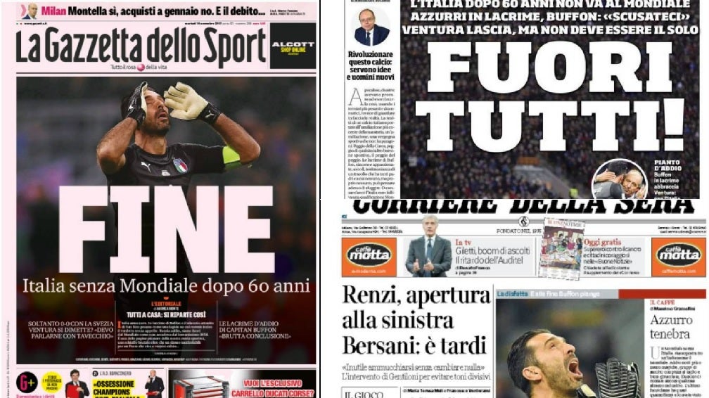 "Apocalipsis azzurra", "Todos a casa", "Fin": la prensa italiana carga contra la 'Azzurra' "Apocalipsis azzurra", "Todos a casa", "Fin": la prensa italiana carga contra la 'Azzurra'
