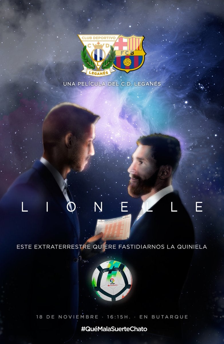 Original cartel del Leganés para recibir al Barcelona parodiando el anuncio de la Lotería Original cartel del Leganés para recibir al Barcelona parodiando el anuncio de la Lotería